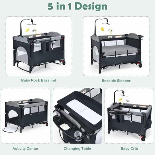 سرير ومحبس متعدد المواصفات 5 في 1 مع طاولة غيار ون...