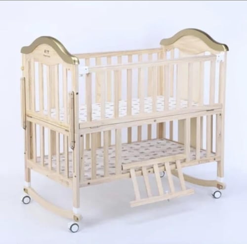 سرير أطفال هزاز مع ناموسية وخزانة – قابل للدمج مع...