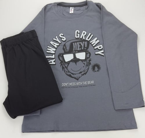 بجامة ولادي رمادي قطن 100% 4-11 سنة