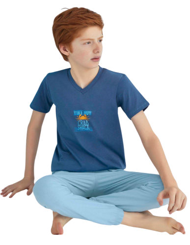 بجامه ولادي صيفي ازرق 5-12 سنة