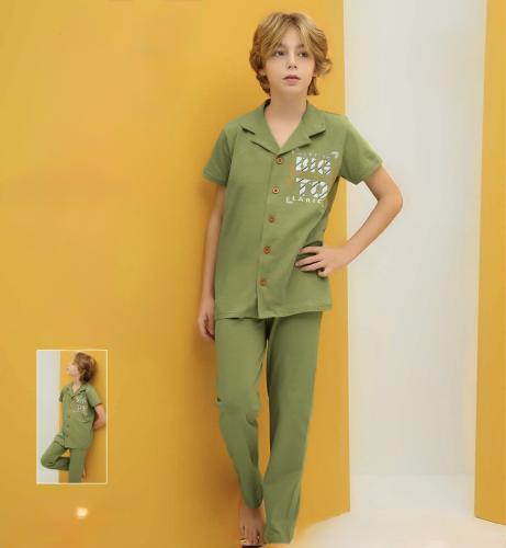 بجامة ولادي صيفي أخضر زيتوني 5-12 سنة