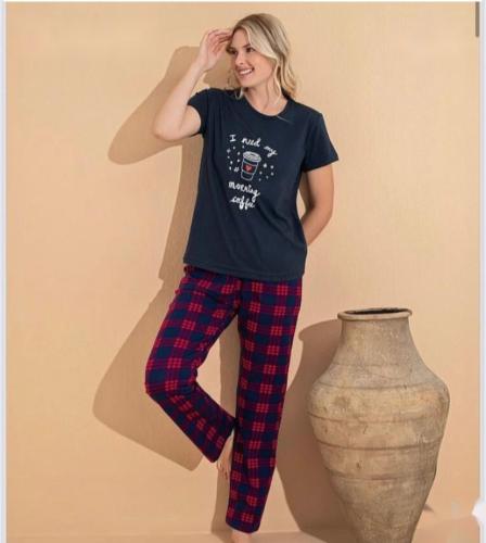 بجامه نسائي كحلي كاروهات