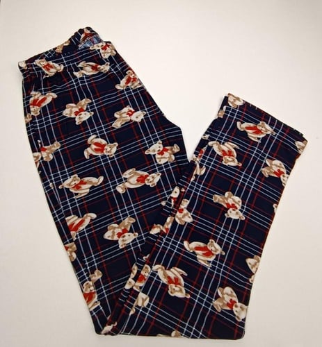 بجامه نسائي كحلي كاروهات بنقشة دببه