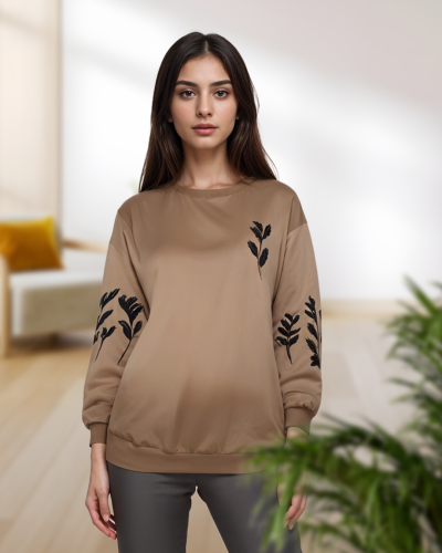 بلوفر نسائي بني مطرز