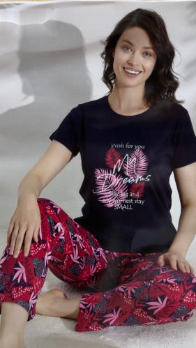 بجامه نسائي اسود واحمر مشجر قطن