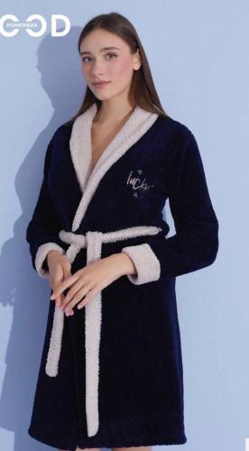 روب نسائي كحلي داكن بحزام بيج