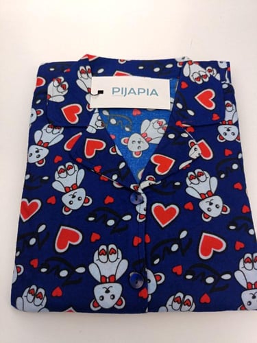 بجامه نسائي كحلي بطبعة دببة وقلوب