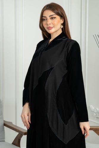 عباية نص كلوش مخمل تيجان درجة أولى مع كتان