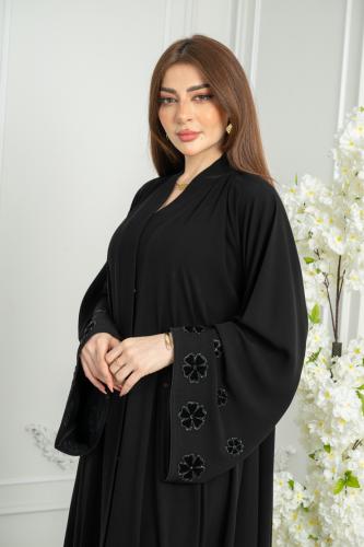 عباية كلوش كريب ملكي كوري درجة أولى بأكمام بالونة...