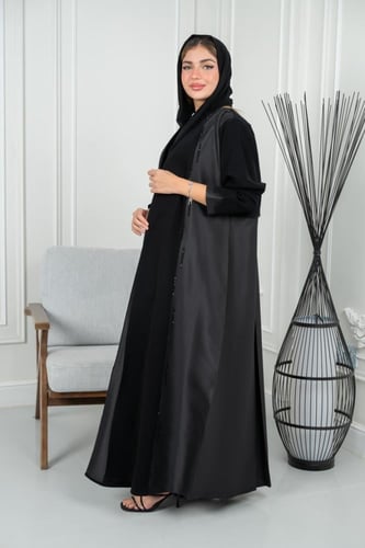 عباية كريب سيراميك مع تفته تايوني وأكمام طبقتين