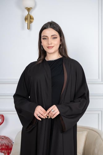 عباية كريب دبل فيس أسود وبني