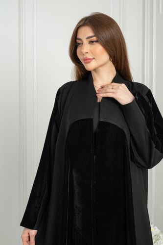 عباية نص كلوش كتان درجة أولى مع مخمل تيجان