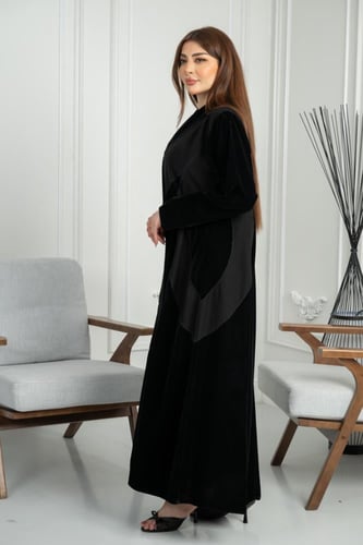 عباية نص كلوش مخمل تيجان درجة أولى مع كتان