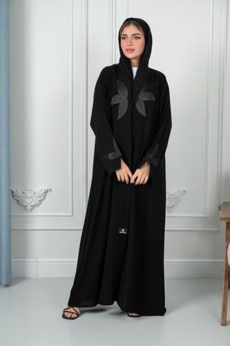 عباية كريب ملكي درجة أولى بأكمام وردة عادية