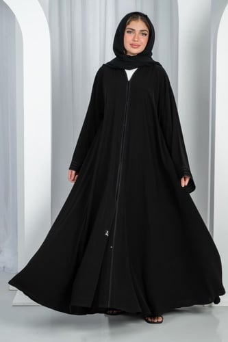 عباية كلوش كريب ملكي كوري بأكمام مربعة