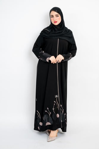 عباية كريب ملكي كوري نص كلوش بتطريز ورود