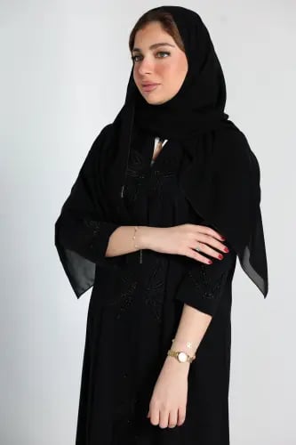 عباية حرير كوري الانيق/ نص كلوش خرز فاخر