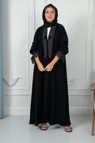 عباية كريب سيراميك درجة أولى بسواد فاحم وأكمام مرب...