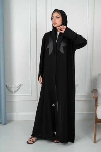 عباية كريب ملكي درجة أولى بأكمام وردة عادية