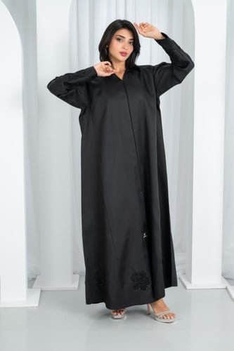 عباية طقم ميكاتو شغل يدوي وردتين على الكم وورد اسف...