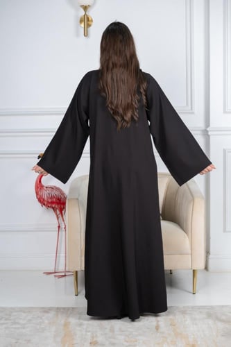 عباية كريب دبل فيس أسود وبني