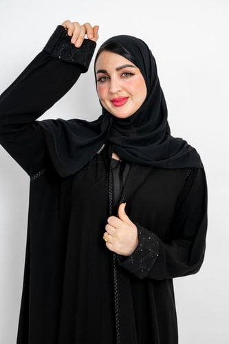 عباية كريب ملكي لف نص كلوش بايطار تطريز كرستال