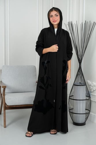 عباية كريب ملكي درجة أولى بأكمام بوردة مخمل