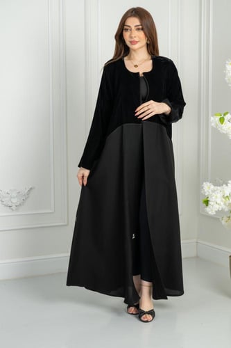 عباية نص كلوش مخمل تيجان درجة أولى مع لمار