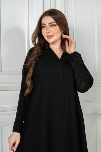 عباية كتان فاخرة بتصميم نص كلوش وجوانب أنيقة