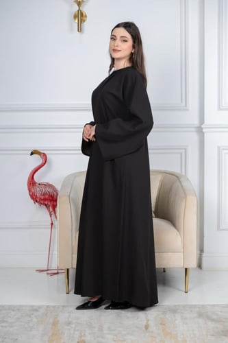 عباية كريب دبل فيس أسود وبني