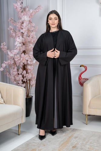 عباية كريب دبل فيس أسود والرصاصي