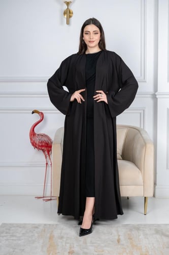 عباية كريب دبل فيس أسود وبني