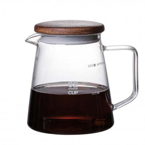 سيرفر قهوة V60 زجاجي , غطاء خشبي - مقاس 02