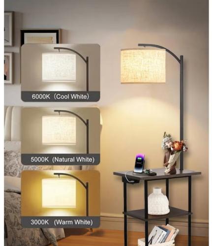 ابجوره طويله مصباح أرضي مع طاولة، طاولات جانبية مع...