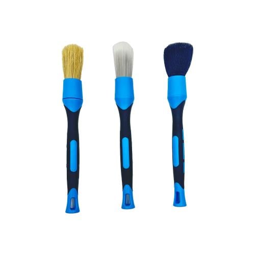 طقم فرش تنظيف ثلاث حبات مسكه بلاستيك اسود و ازرق