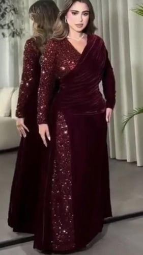 فستان مخمل برغندي