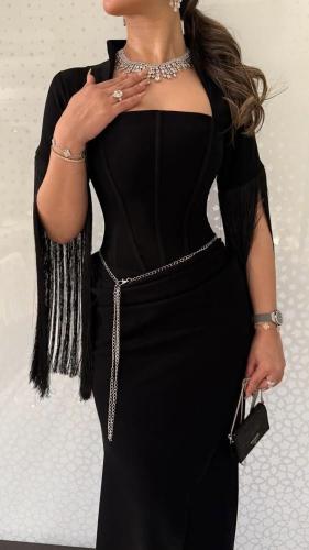 فستان اسود هدب