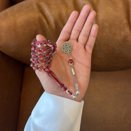 سبحة بكلايت شفافة خيط احمر