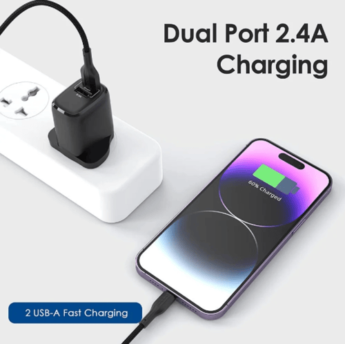 شاحن جداري 12 واط يو اس بي منفذين - اسود