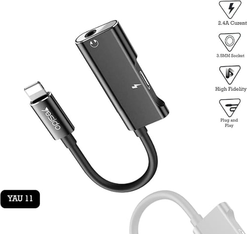 YAU - 11 محول شاحن و كابل الصوت من لايتيننق إلى لا...