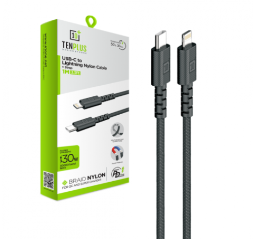 كيبل شحن سريع من USB-C إلى لايتيننق+ حزام نايلون م...