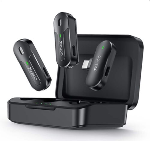 مجموعة ميكروفون لافالير لاسلكي مع مستقبل Type-C