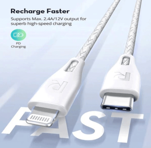 كيبل شحن نايلون من تايب سي إلى لايتننق بطول 2 متر...