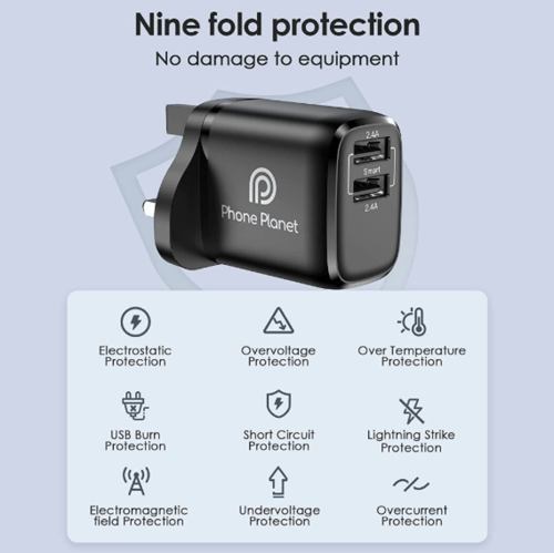 شاحن جداري 12 واط يو اس بي منفذين - اسود