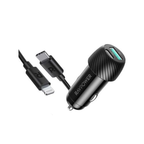 كومبو شاحن سيارة بتقنيه بي دي 25 واط ومنفذ QC 24W...