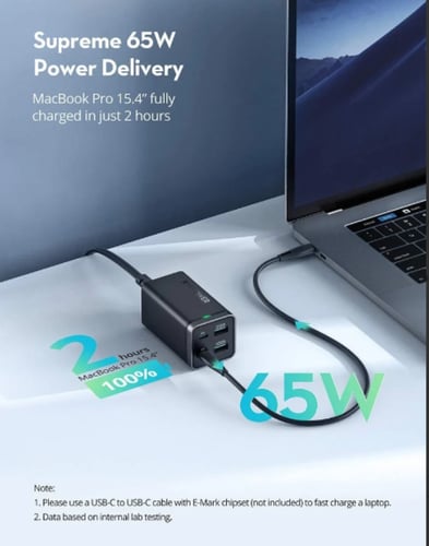 منصة شحن بقوة 65 واط منفذين بي دي تايب سي ومنفذين...