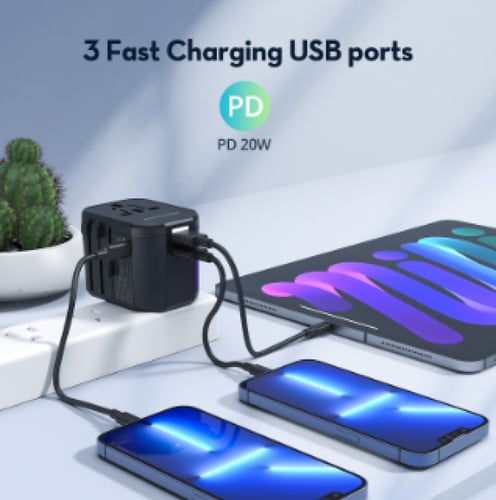 فيش سفر راف باور - شاحن بقوة 20 واط متعدد المداخل...