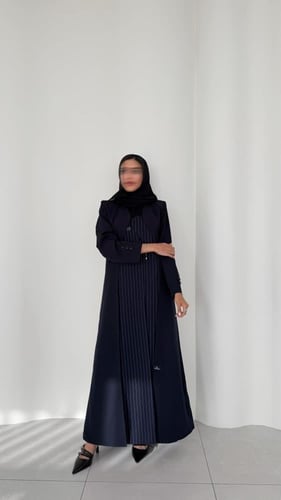 عباية بليزر كريب وكتان كحلي
