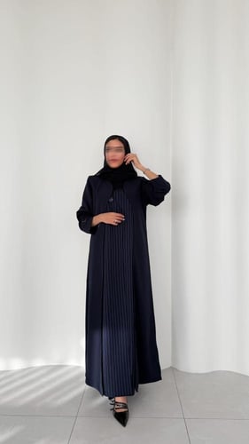 عباية بليزر كريب وكتان كحلي