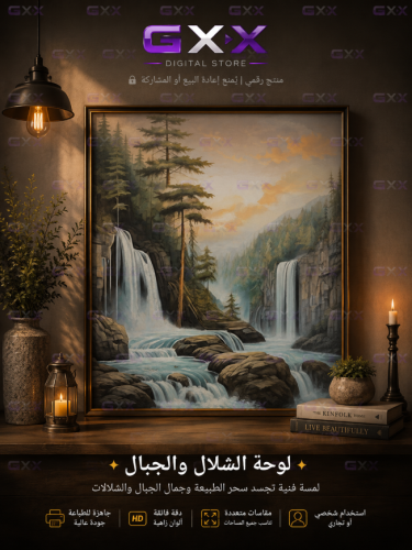 لوحة الشلال والجبال رقمية